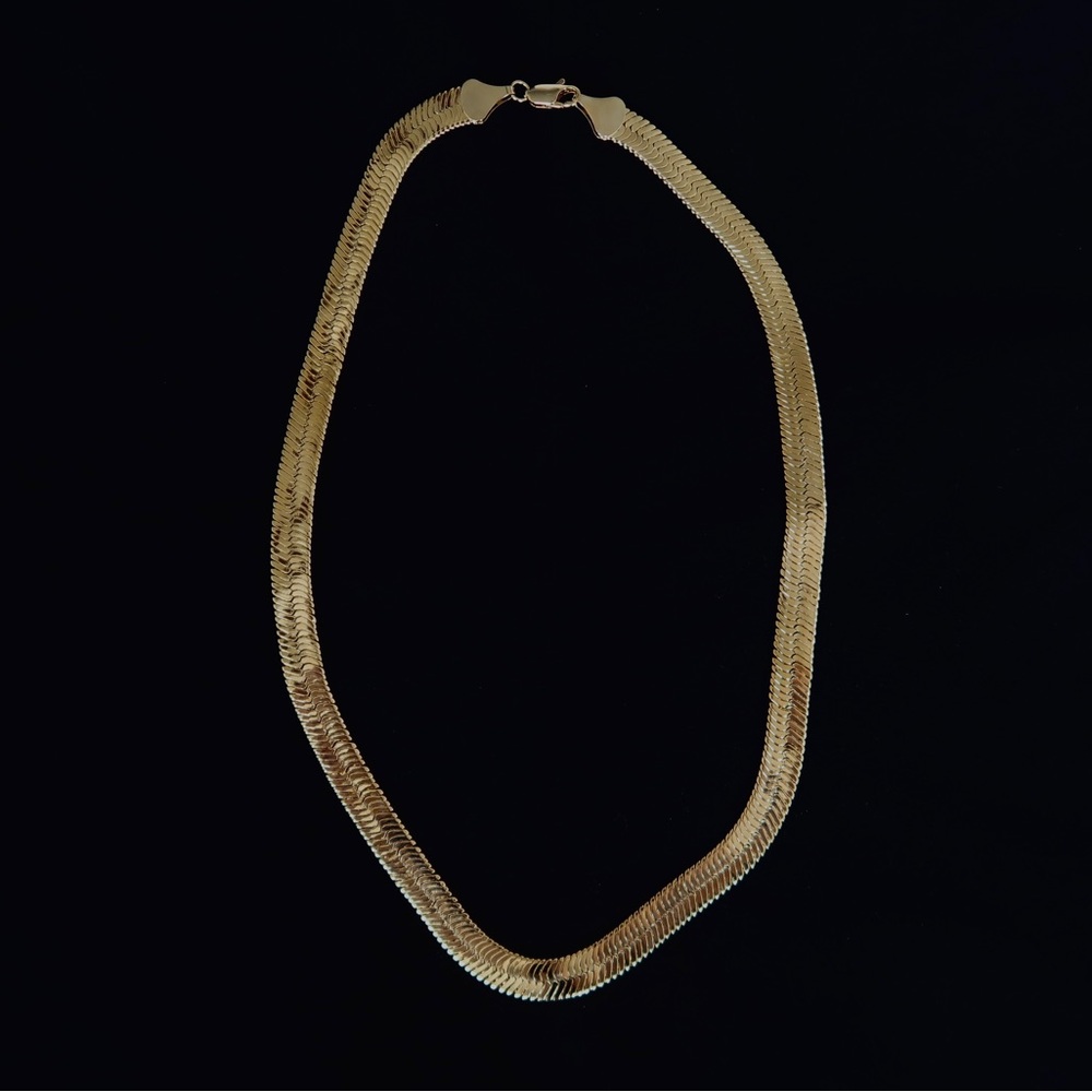 High Polished Herringbone Chain Necklace 14K Italian dipped Yellow Gold